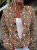Floral Print Buttoned Casual Cardigan Sweater