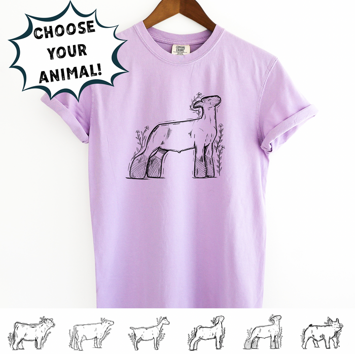 Floral Sketch-CHOOSE YOUR ANIMAL– Comfort Colors T-Shirt