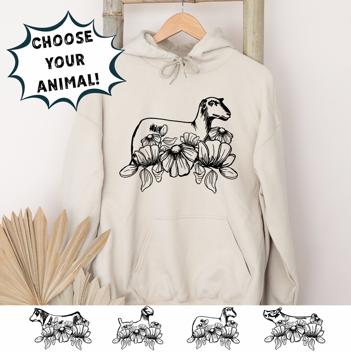 Flower Power-CHOOSE YOUR ANIMAL– Hoodie