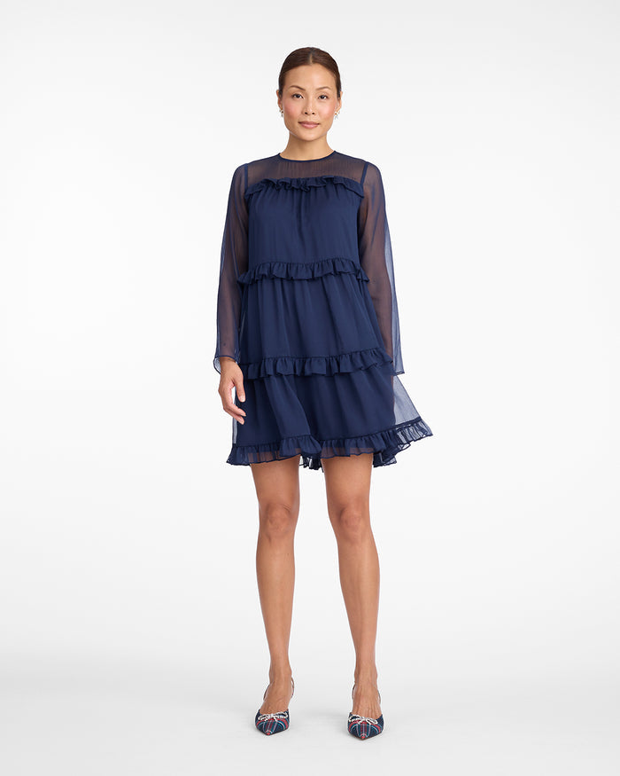 Frannie Ruffle Mini Dress in Baritone Blue