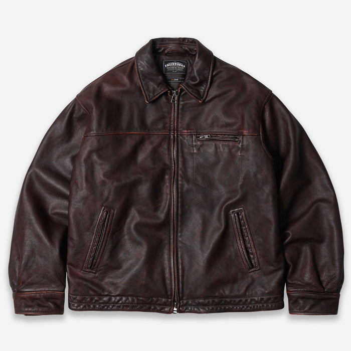 Frizmworks Destroyed Cowhide Leather Jacket - Brown