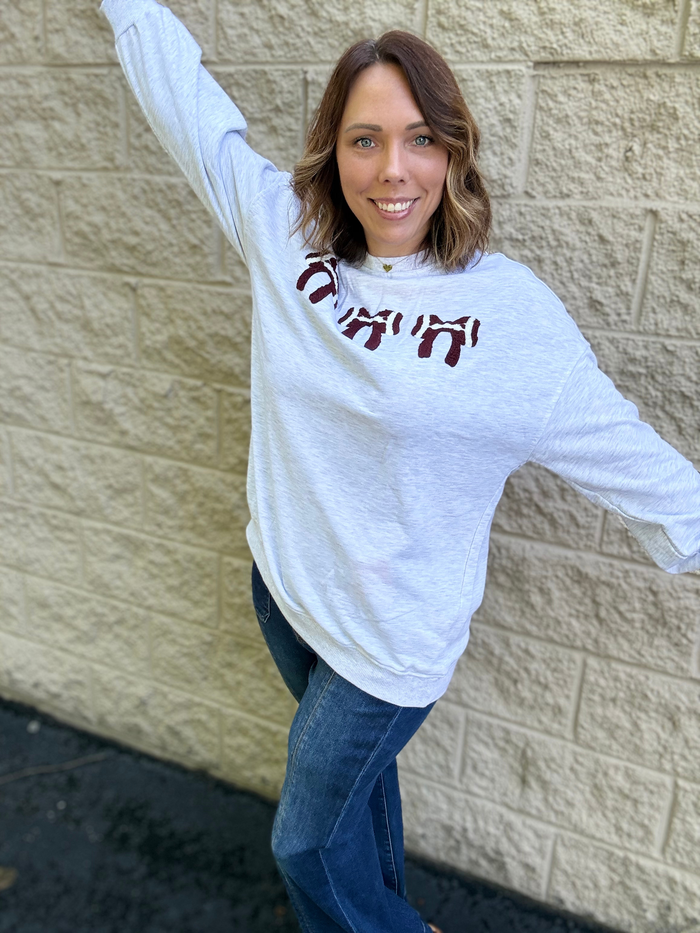 Gameday Coquette: Chenille Football Bow Oversized Sweatshirt