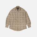 GATHERED SEERSUCKER CHECK SHIRT - BEIGE