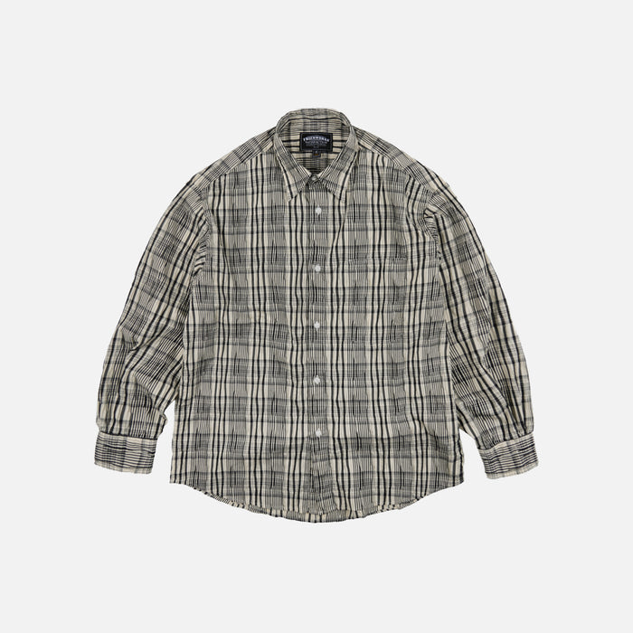 GATHERED SEERSUCKER CHECK SHIRT - BLACK