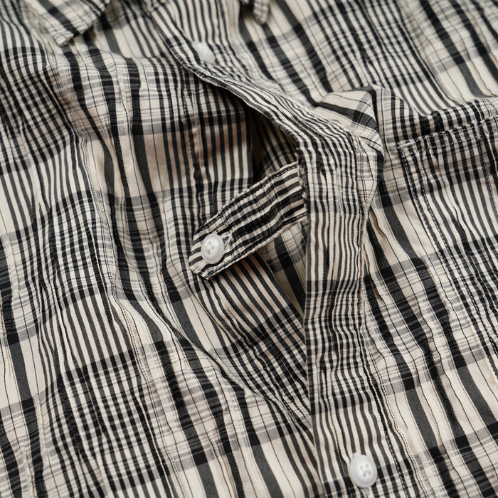 GATHERED SEERSUCKER CHECK SHIRT - BLACK