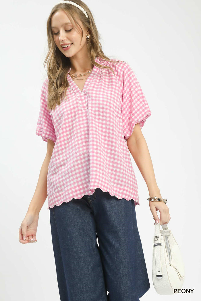 Gingham Scalloped Hem Top