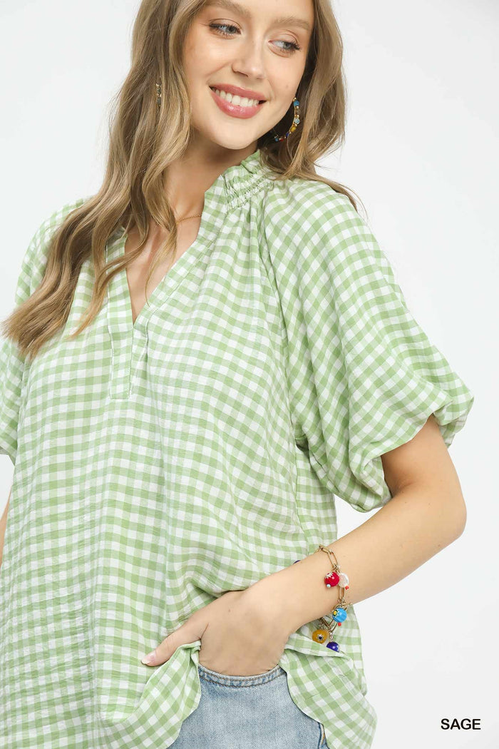 Gingham Scalloped Hem Top