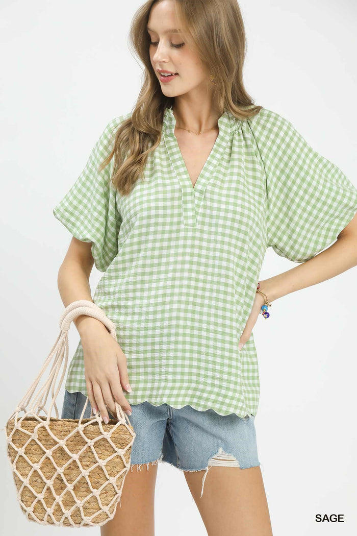 Gingham Scalloped Hem Top