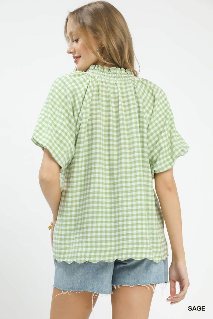 Gingham Scalloped Hem Top