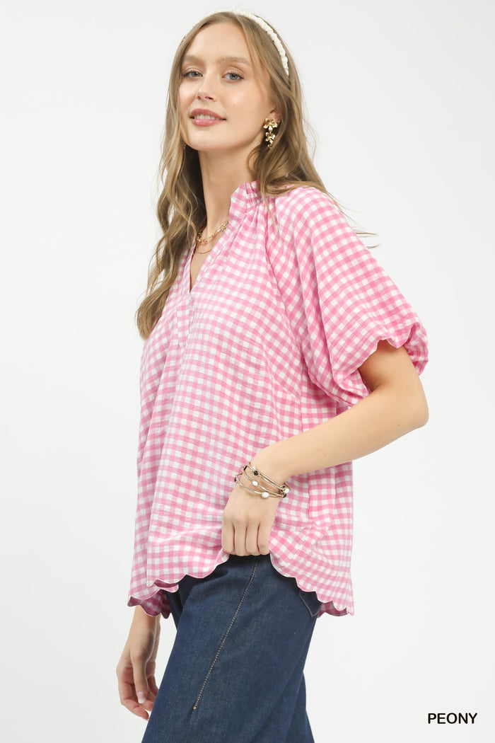 Gingham Scalloped Hem Top