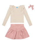 Girls' Long-Sleeve Top, Skirt And Bow Set