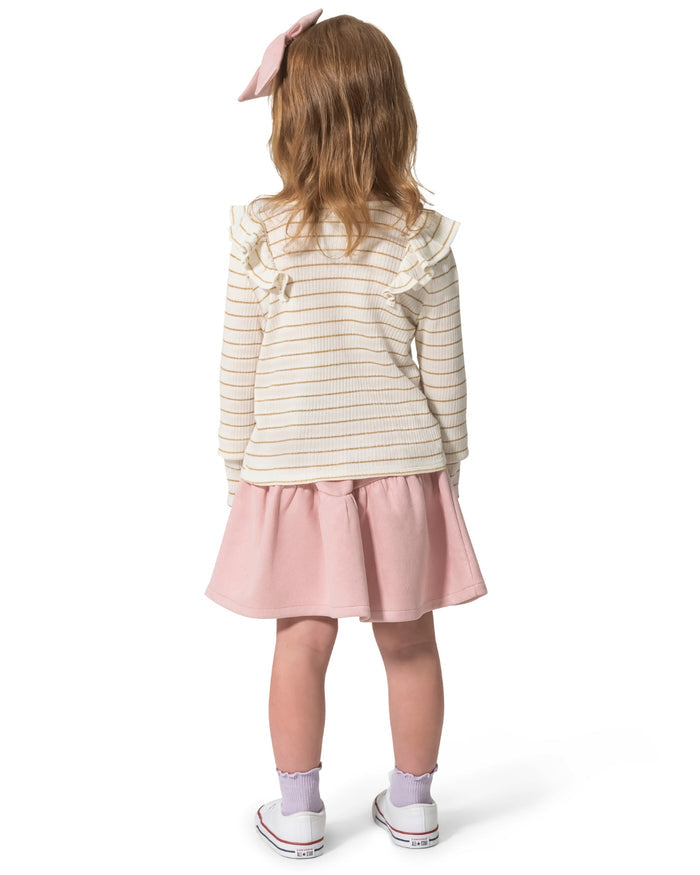 Girls' Long-Sleeve Top, Skirt And Bow Set