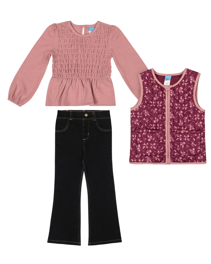 Girls' Top, Pant And Vest Set