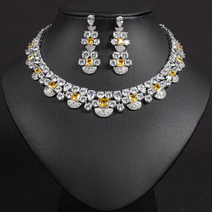Gold Statement Cluster Crystal Bridal Jewelry Set JW044 Sheer Fairy