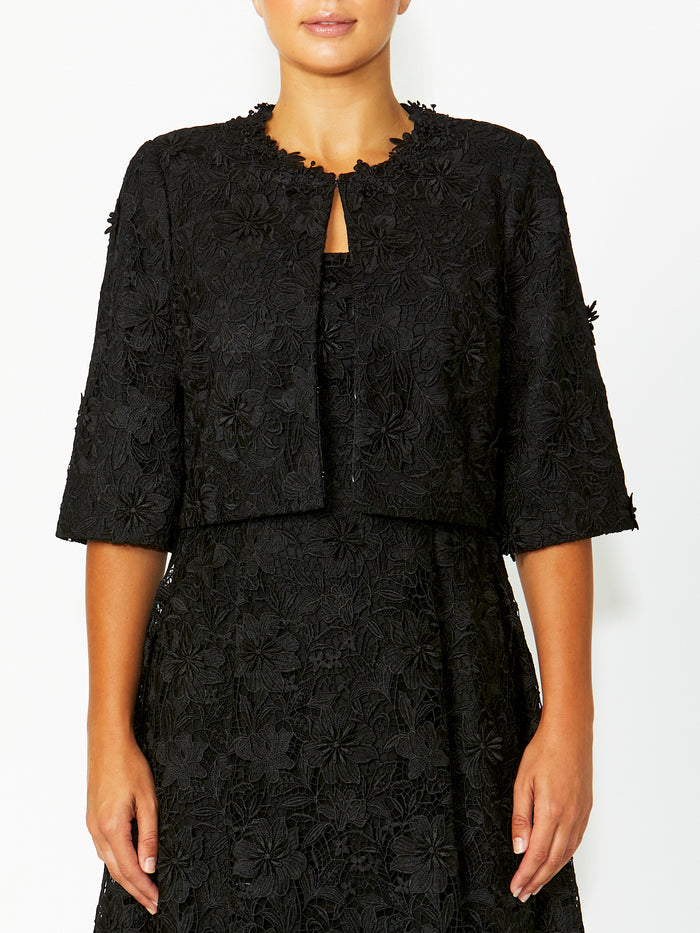 Women's Lace Cropped Jacket in Black | Greta