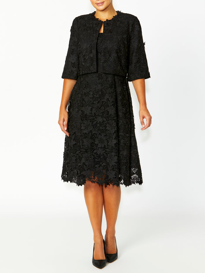 Women's Lace Cropped Jacket in Black | Greta
