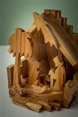 Handcrafted Olive Wood One-Piece Nativity – 4” | Made in Bethlehem