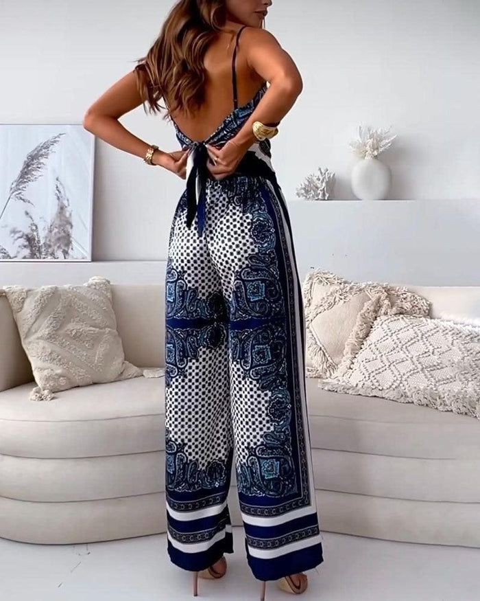 Helen | Vacation Ready Stylish Lace-Up Vest & Pants Two-Piece Set Dress