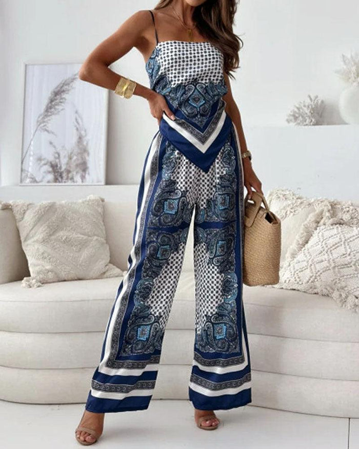 Helen | Vacation Ready Stylish Lace-Up Vest & Pants Two-Piece Set Dress