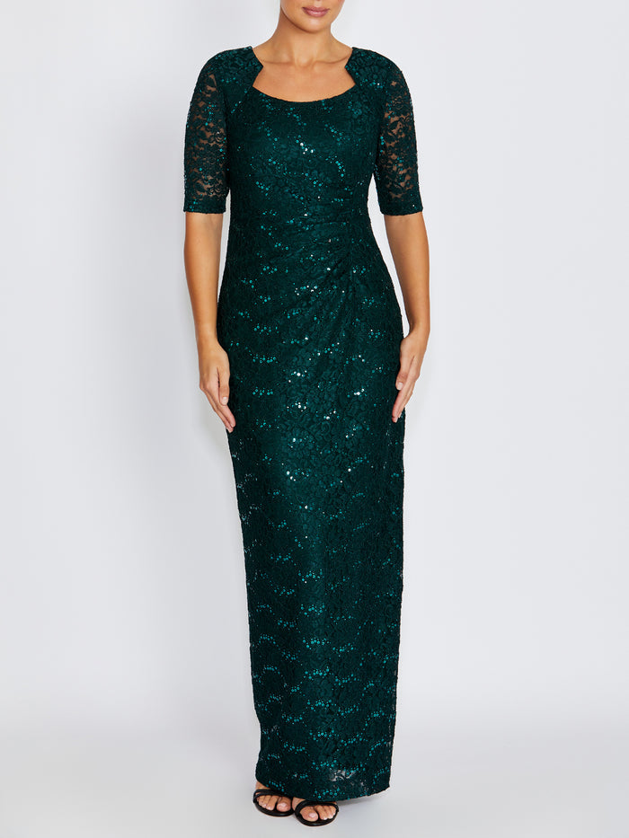 Helena Evergreen Stretch Lace Gown