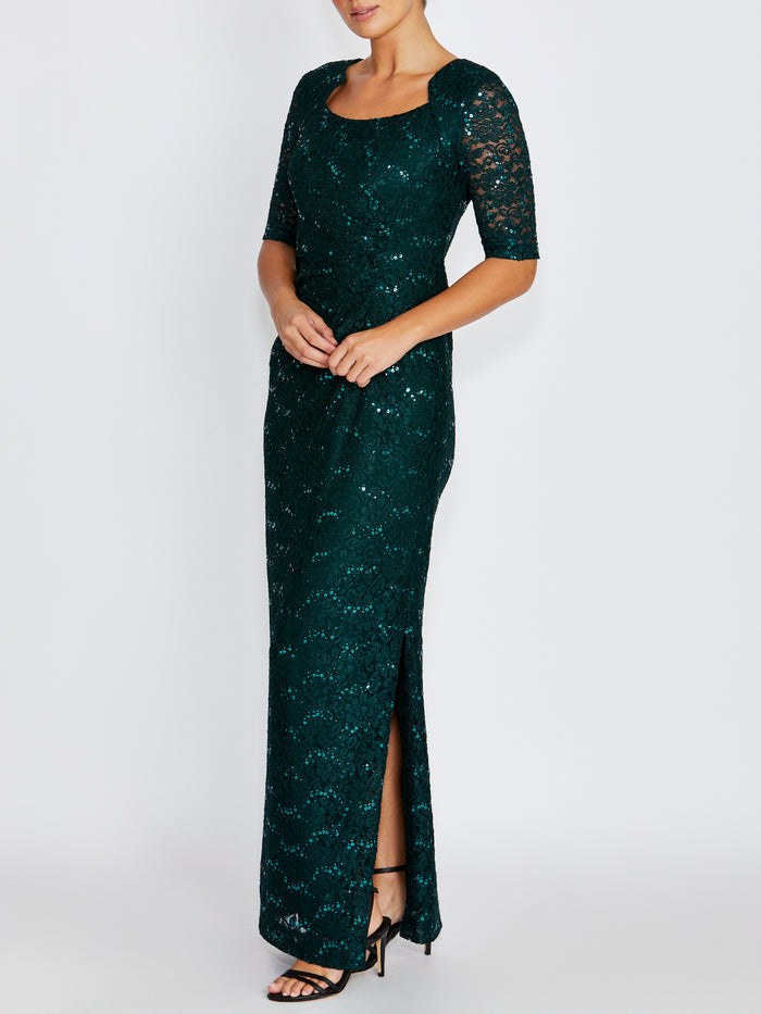 Helena Evergreen Stretch Lace Gown