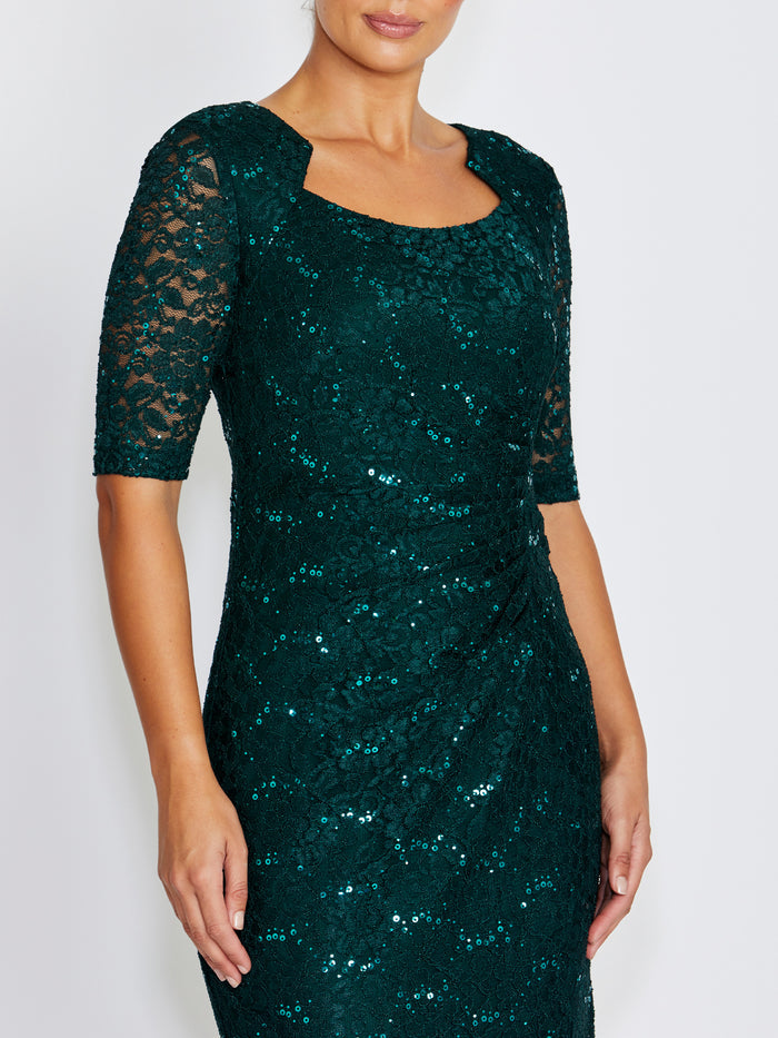 Helena Evergreen Stretch Lace Gown