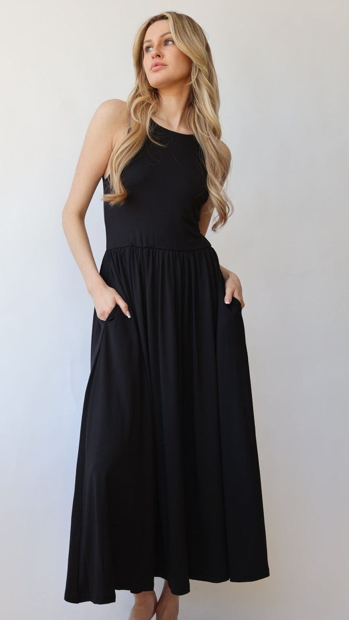 High Crew Neck Midi Dress