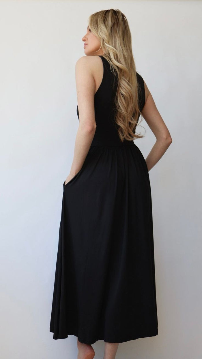 High Crew Neck Midi Dress