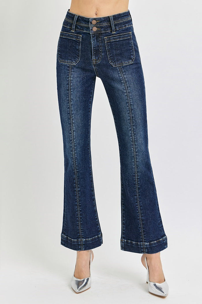 High-Rise Ankle Bootcut Jeans with Double Waistband (Plus)