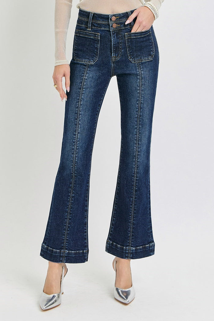 High-Rise Ankle Bootcut Jeans with Double Waistband (Plus)