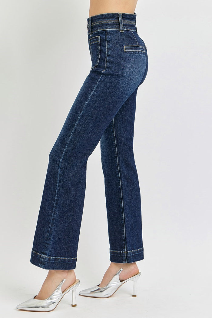 High-Rise Ankle Bootcut Jeans with Double Waistband (Plus)