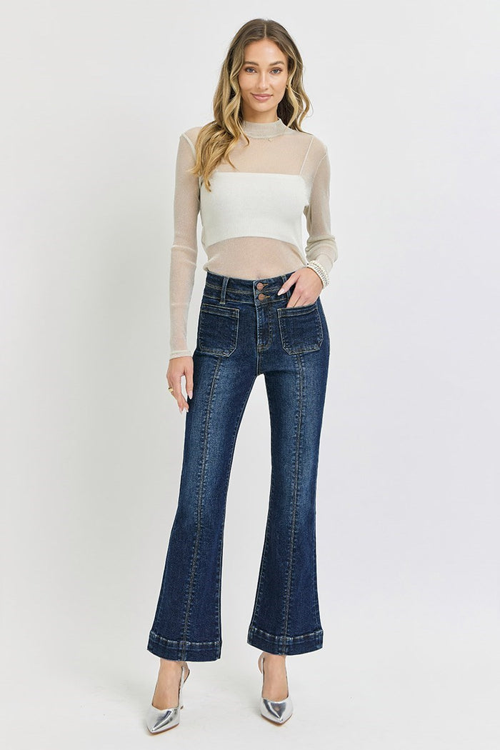High-Rise Ankle Bootcut Jeans with Double Waistband (Plus)