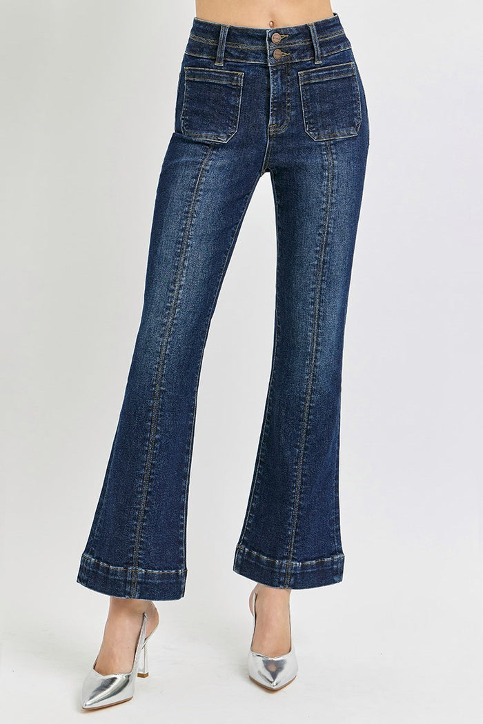 High-Rise Ankle Bootcut Jeans with Double Waistband (Plus)