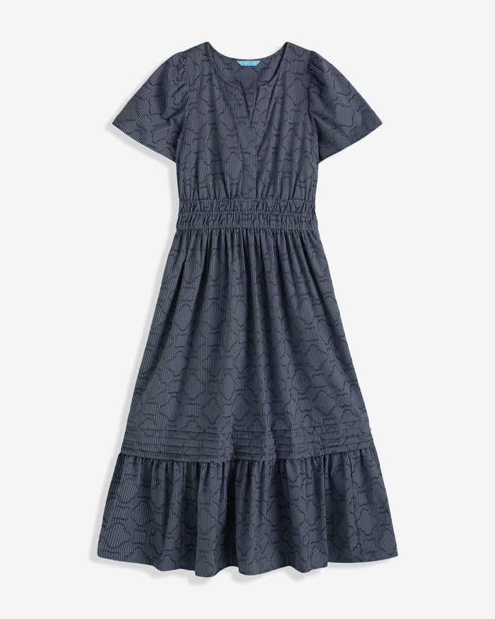 Hollie Midi Dress in Navy Textured Stripe