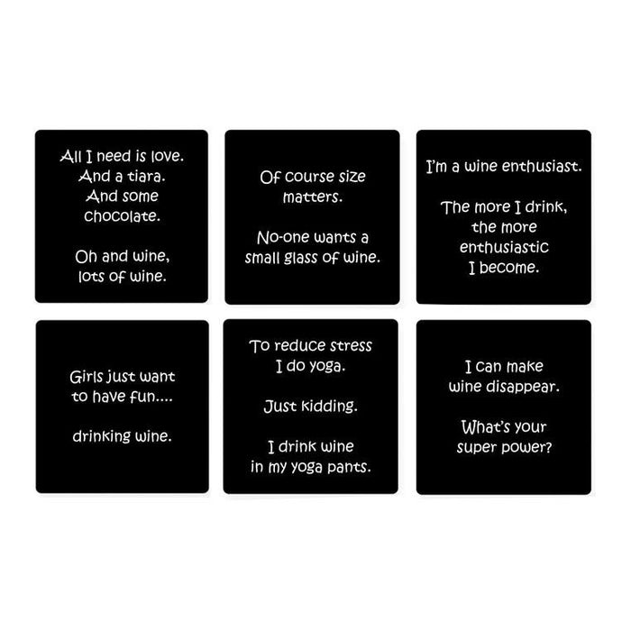 Karen Design Humorous Wine Coasters V3 – Black (6pc) | Koop.co.nz