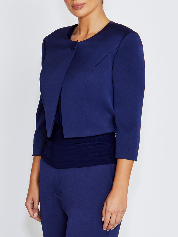Jackie Navy Satin Cropped Jacket