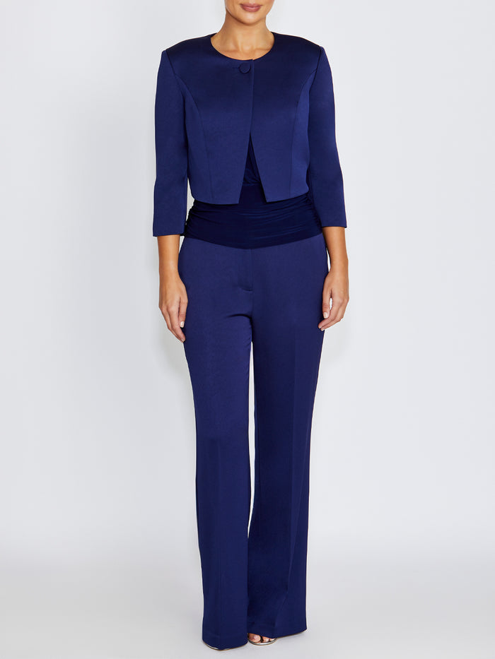 Jackie Navy Satin Cropped Jacket