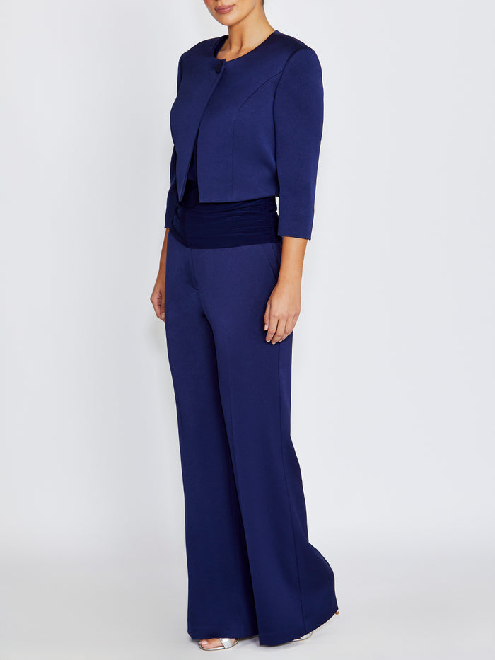 Jackie Navy Satin Cropped Jacket