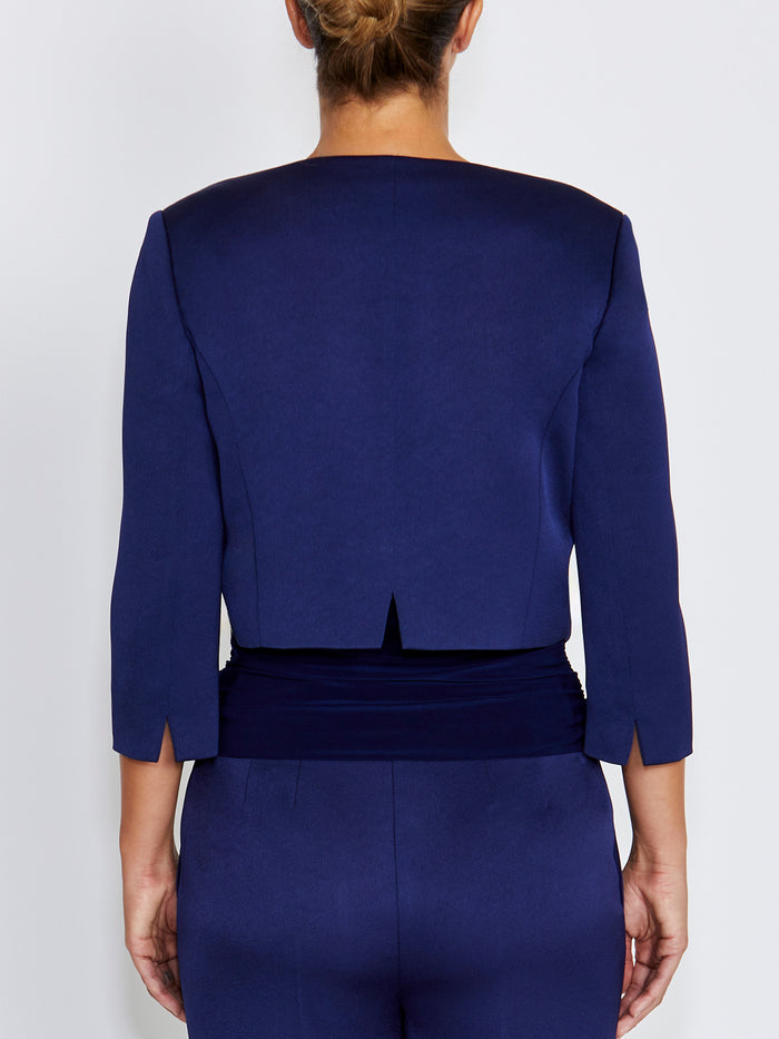 Jackie Navy Satin Cropped Jacket