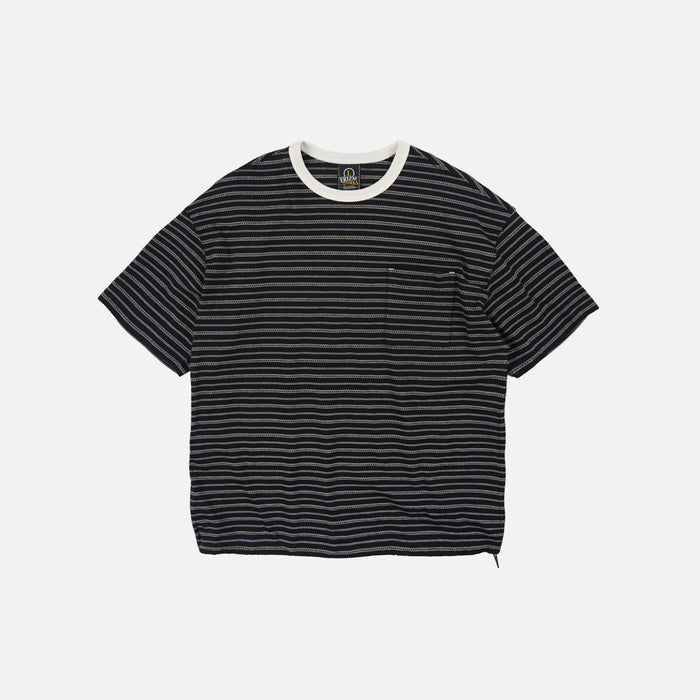 JACQUARD STRIPE HALF T-SHIRT - BLACK