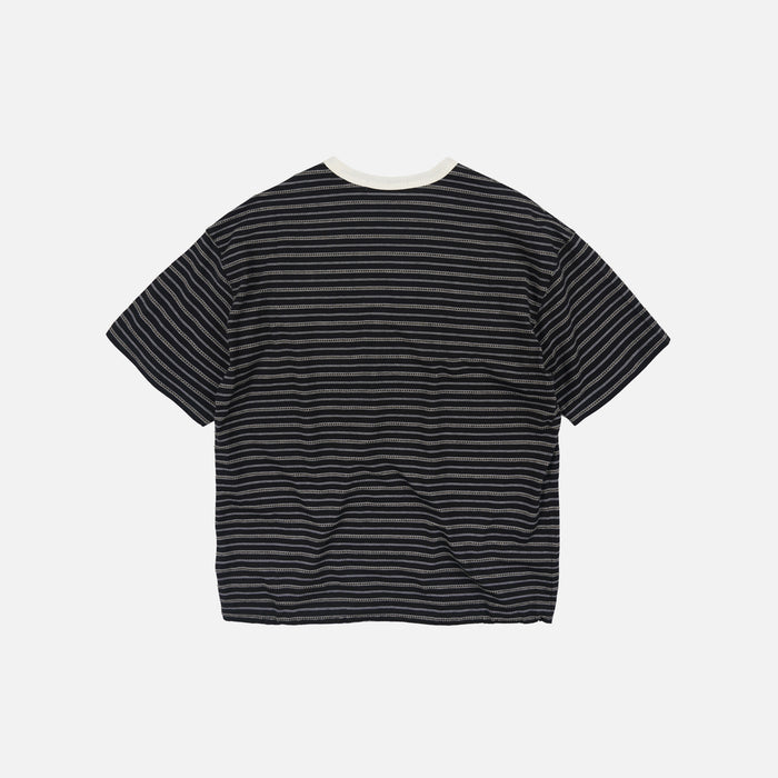 JACQUARD STRIPE HALF T-SHIRT - BLACK