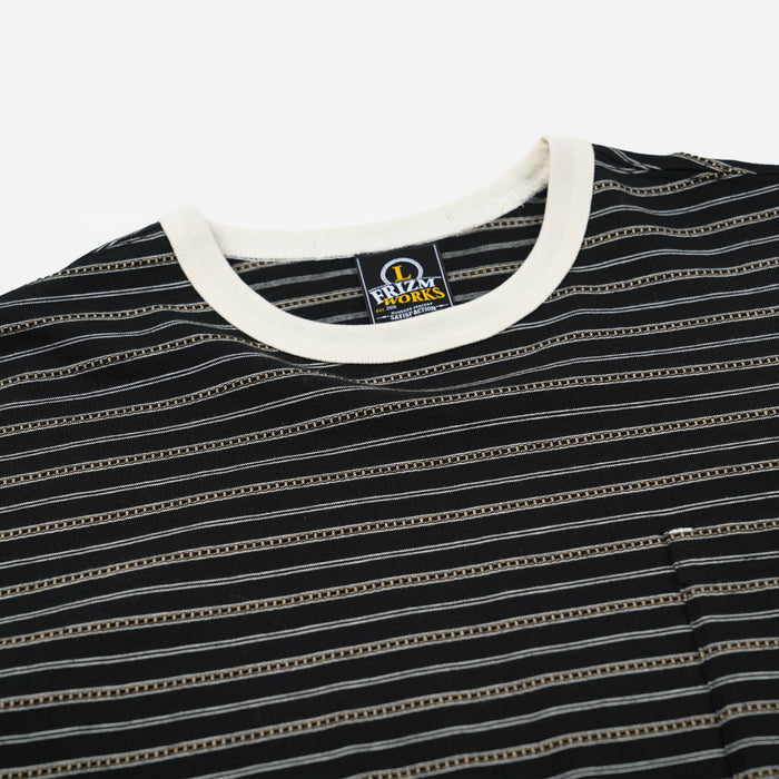 JACQUARD STRIPE HALF T-SHIRT - BLACK