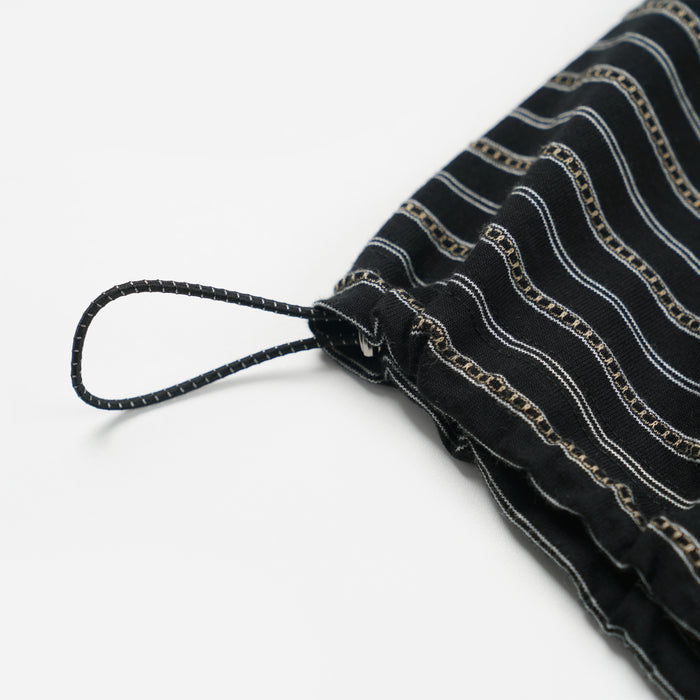 JACQUARD STRIPE HALF T-SHIRT - BLACK