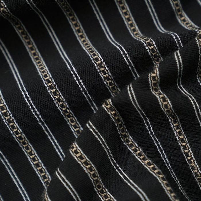 JACQUARD STRIPE HALF T-SHIRT - BLACK