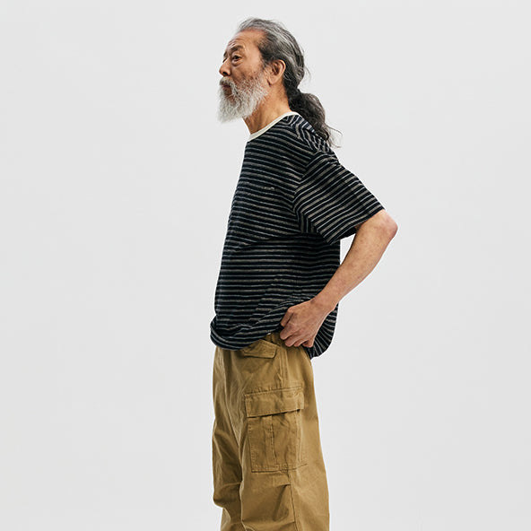 JACQUARD STRIPE HALF T-SHIRT - BLACK