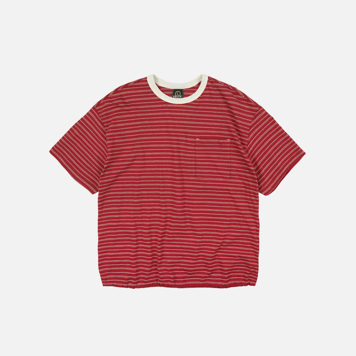 JACQUARD STRIPE HALF T-SHIRT - BURGUNDY