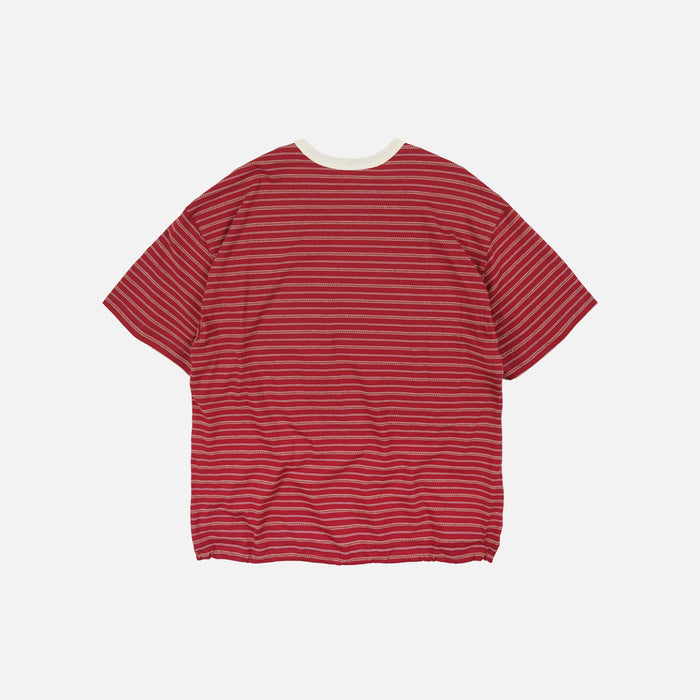 JACQUARD STRIPE HALF T-SHIRT - BURGUNDY