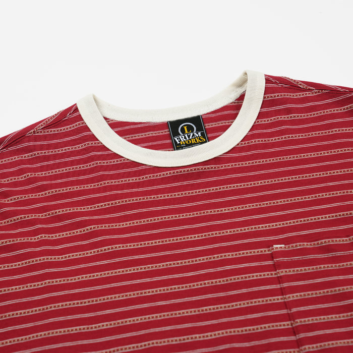 JACQUARD STRIPE HALF T-SHIRT - BURGUNDY