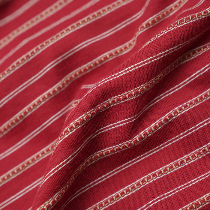JACQUARD STRIPE HALF T-SHIRT - BURGUNDY