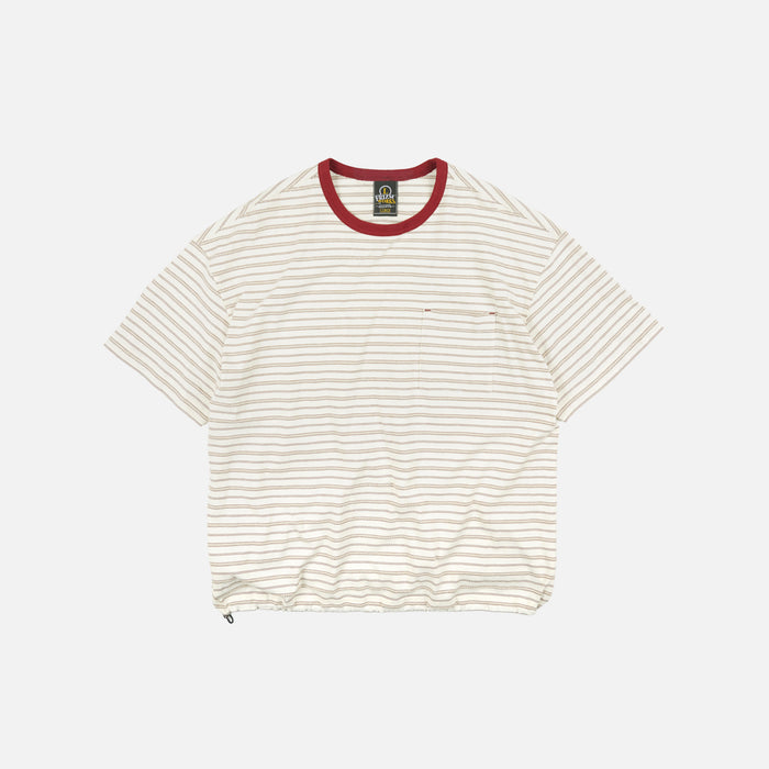 JACQUARD STRIPE HALF T-SHIRT - CREAM